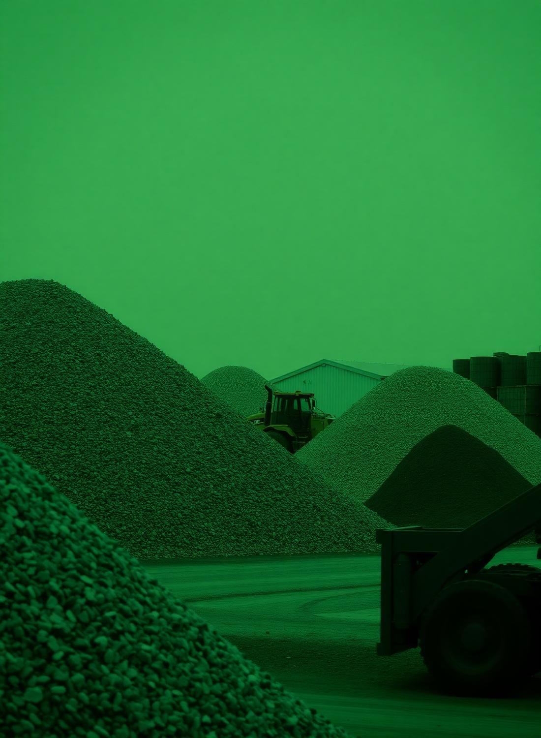 Piles of crushed rock and gravel at a material yard